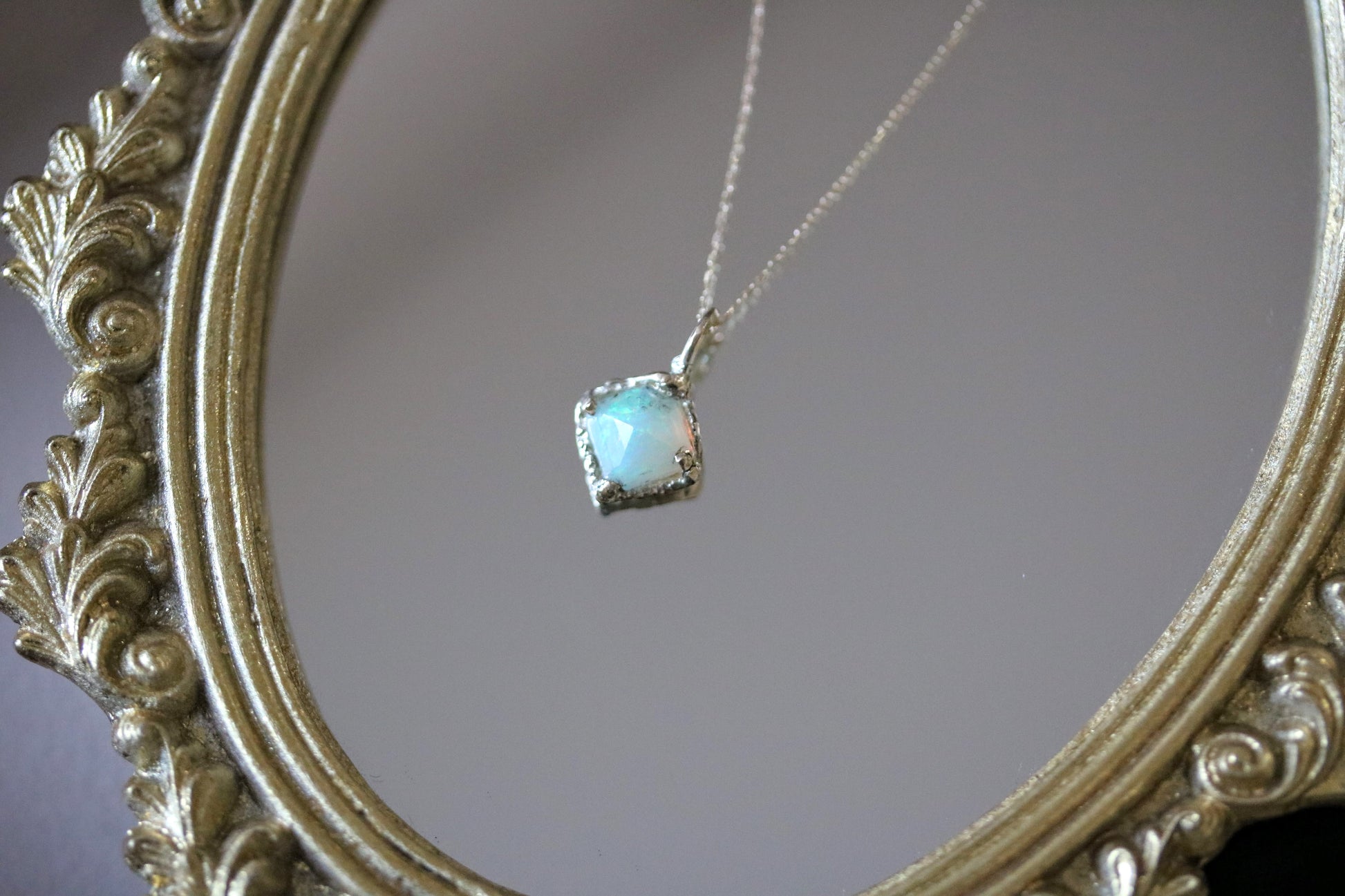 rectangle opal gold charm necklace
