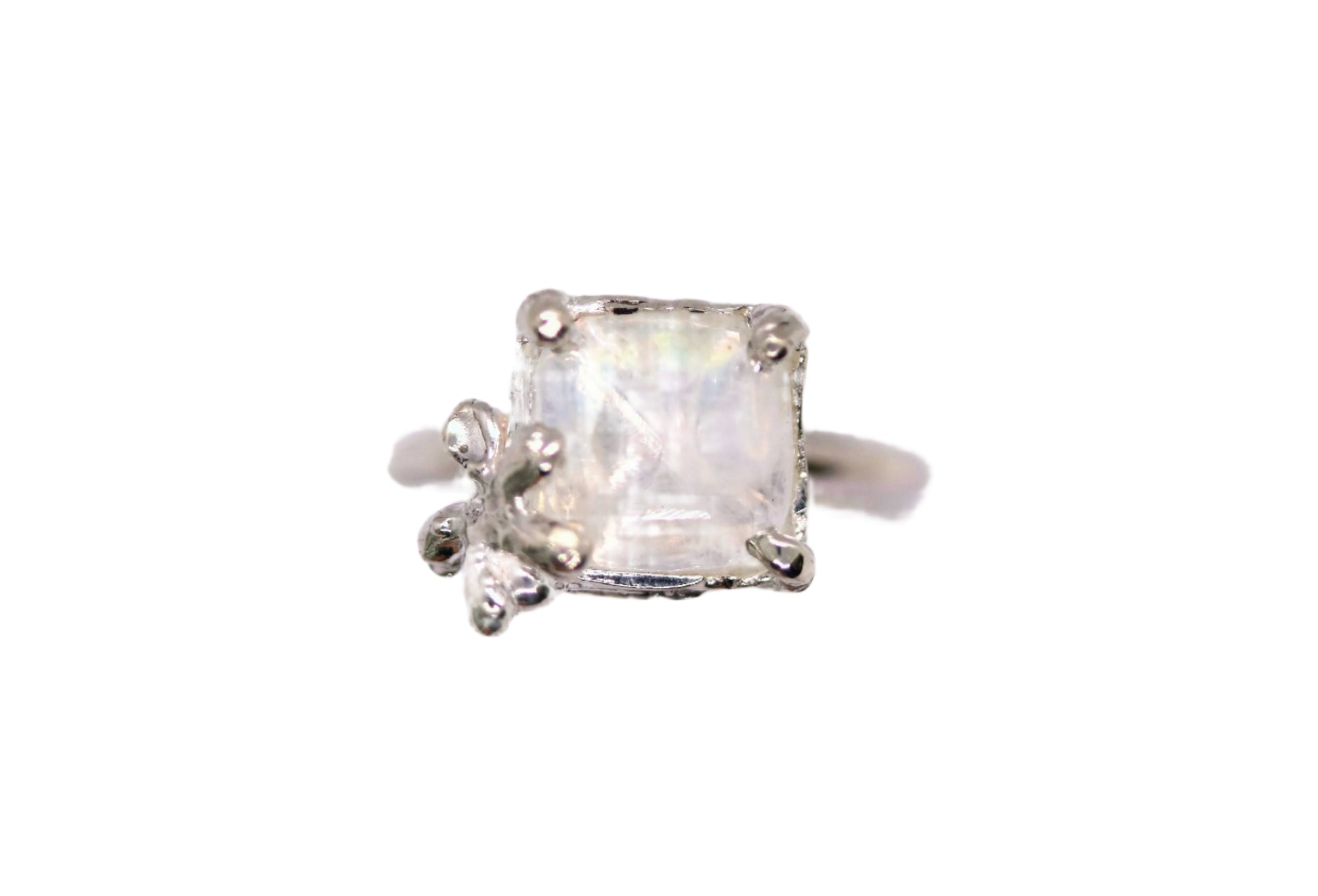 rose cut rainbow moonstone silver ring