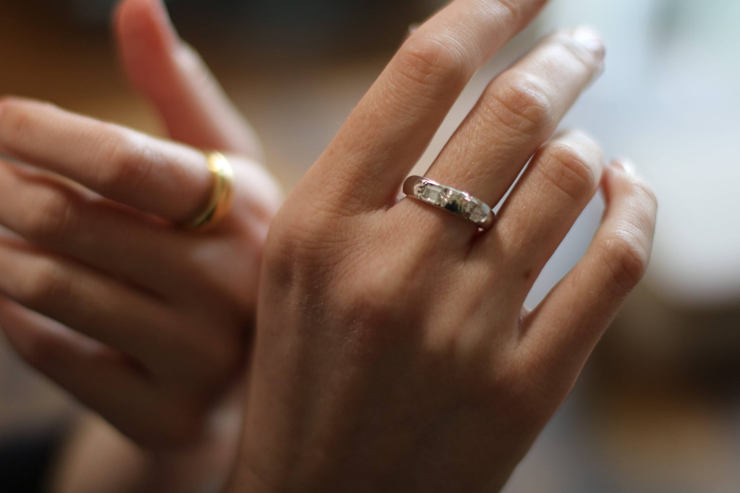 Moissanite Diamond and Herkimer Diamond Statement Ring