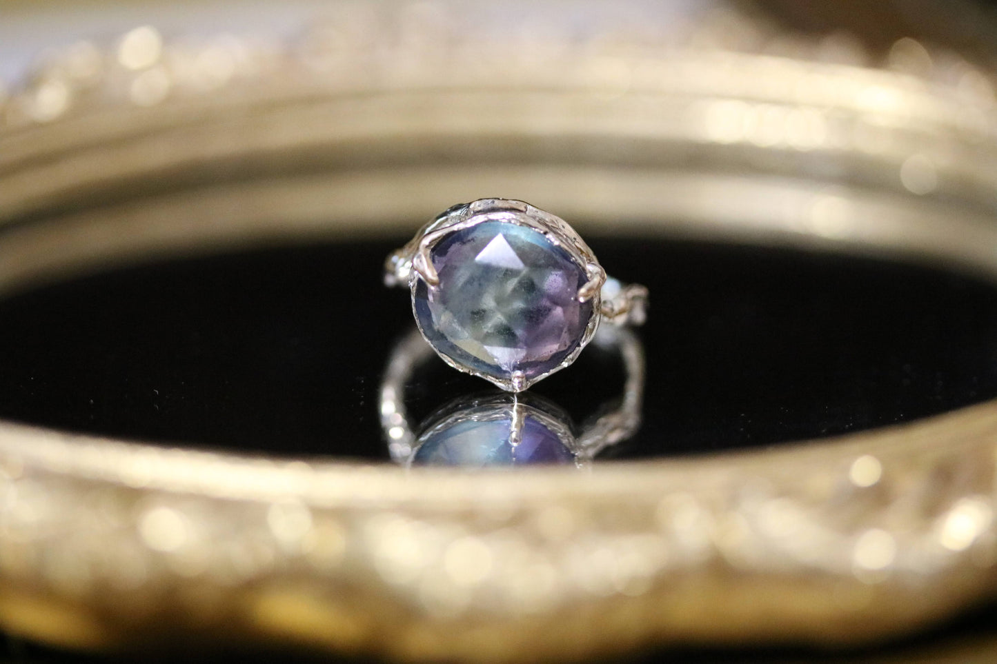 Bi Color Fluorite Gold Ring