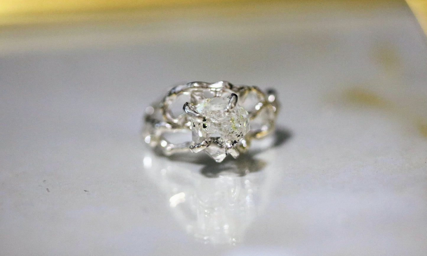 Oil in Quartz Jukai Silver Statement Ring