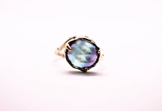bi color fluorite gold ring
