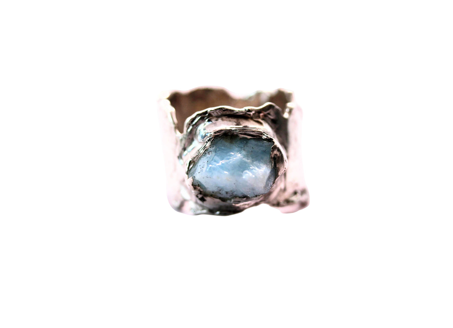 raw aquamarine silver ring