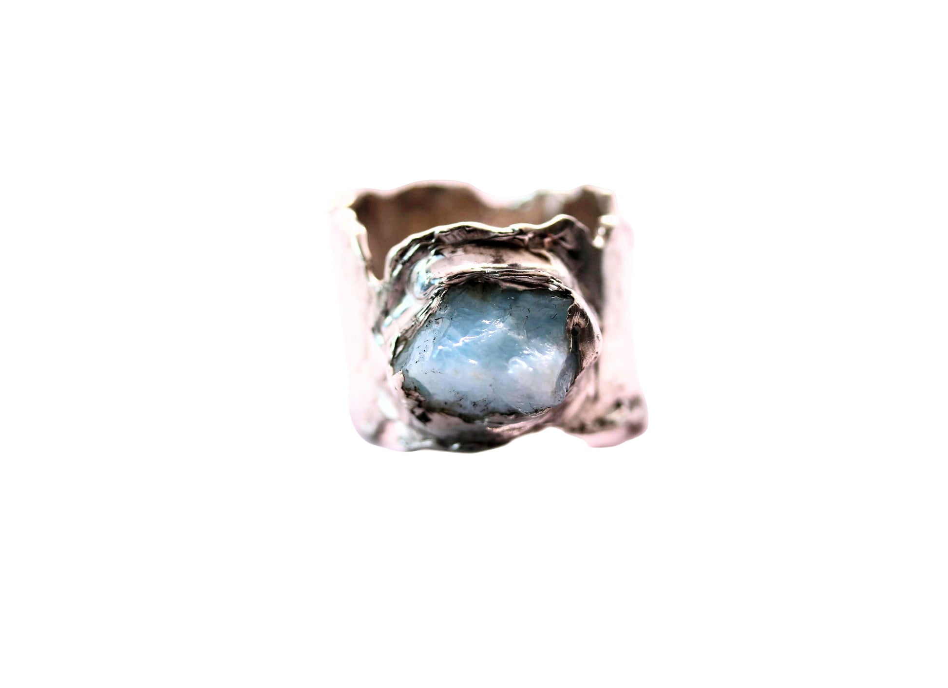 raw aquamarine silver ring