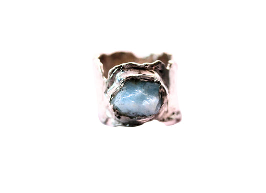 raw aquamarine silver ring