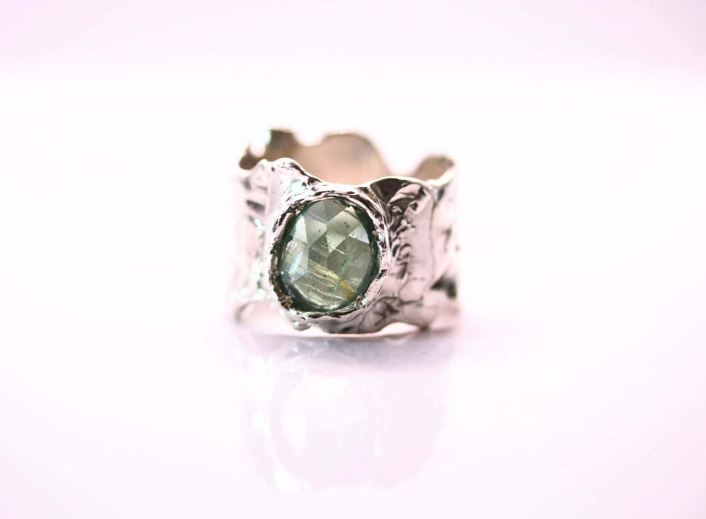 unisex silver ring with kyanite