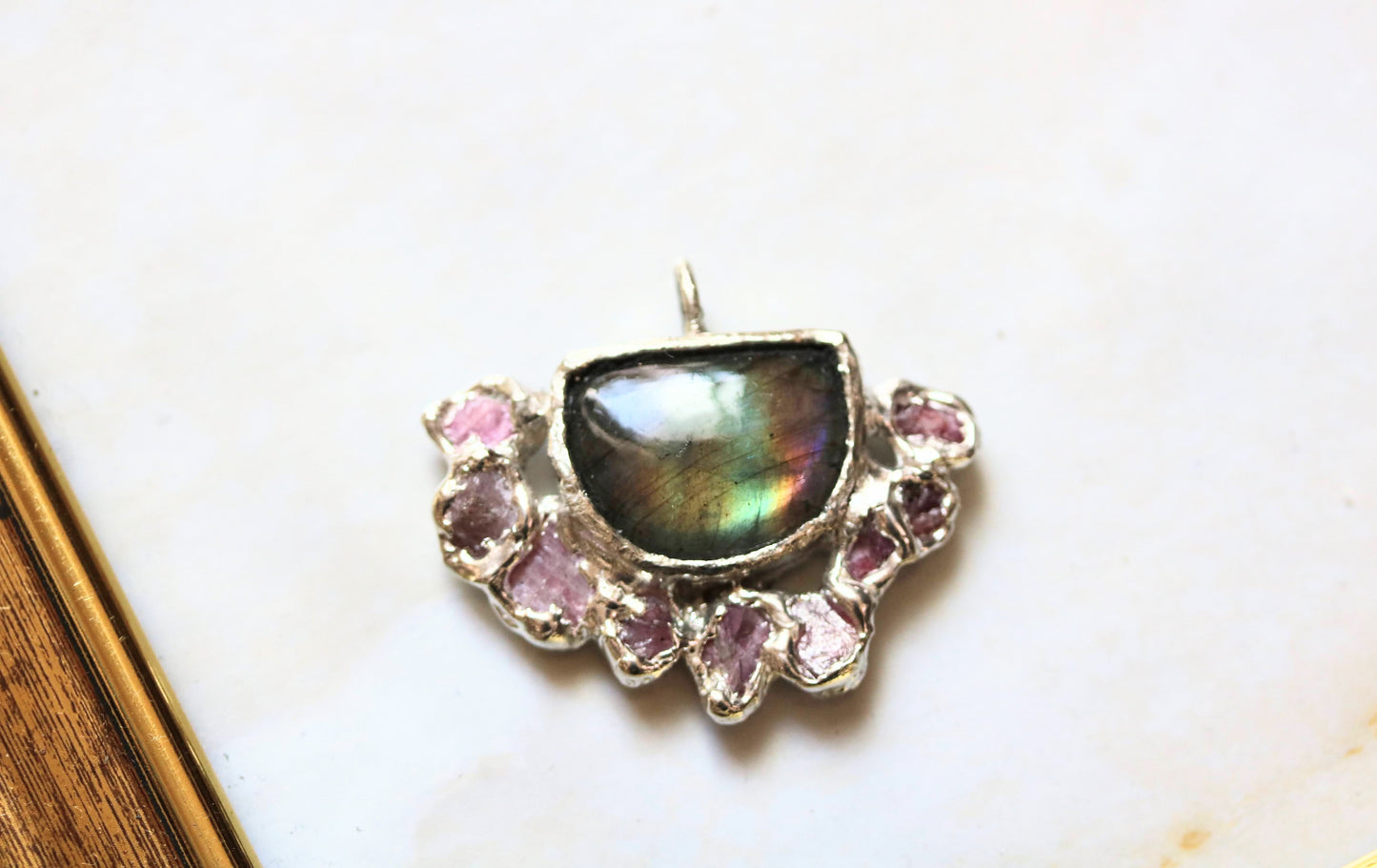 one of a kind pink labradorite pendant necklace