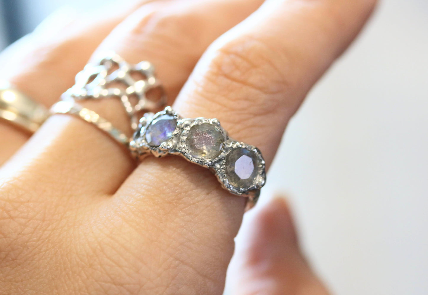Labradorite Half Eternity Silver Statement Ring