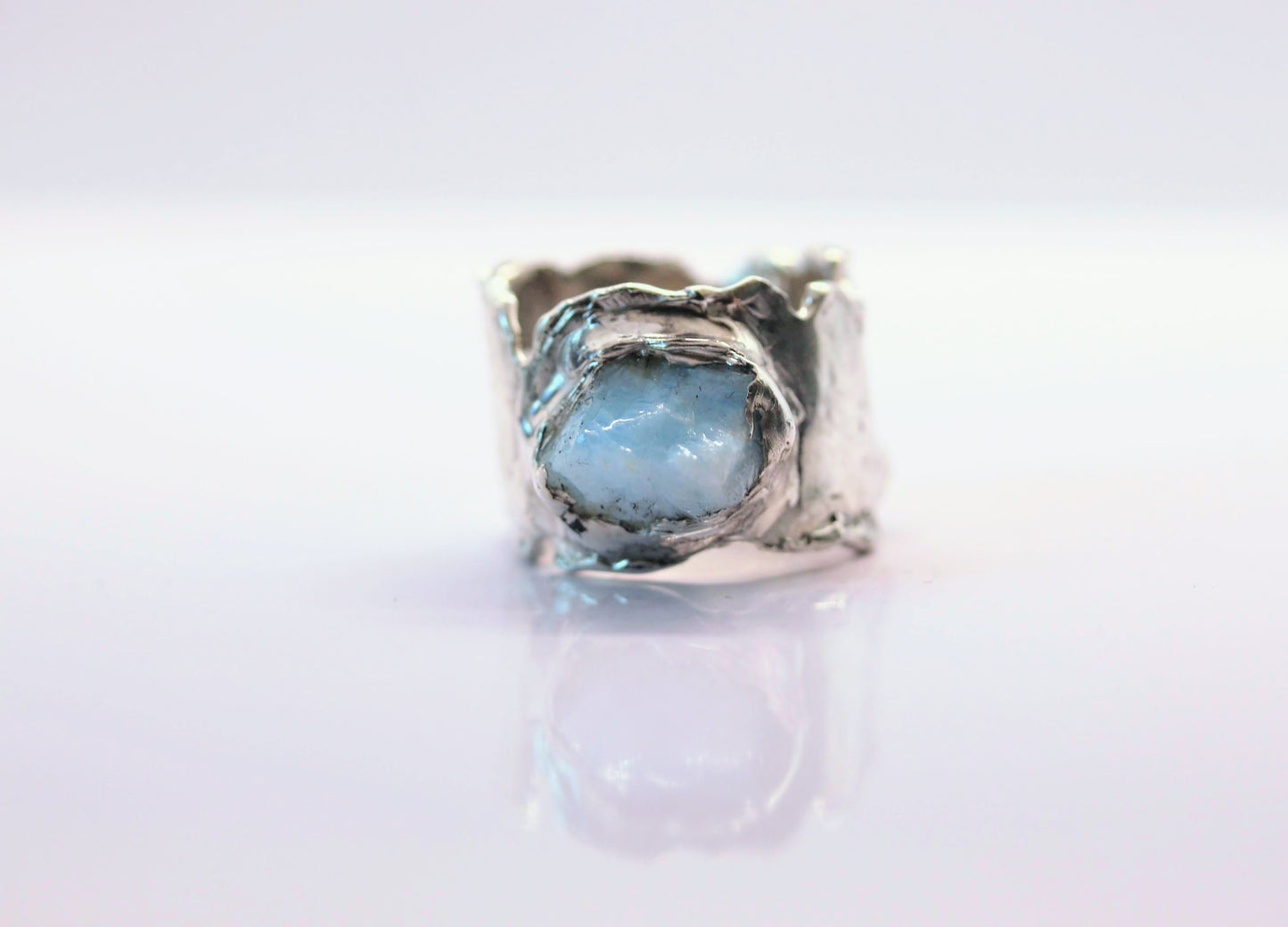 raw aquamarine statement ring