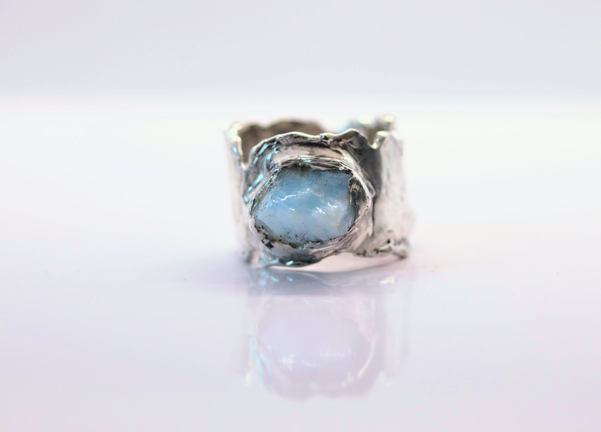 raw aquamarine statement ring