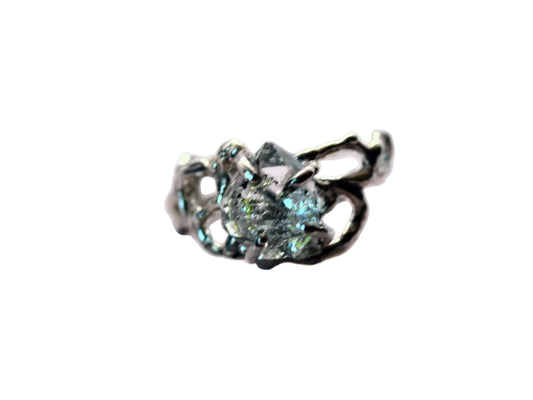 oil in quartz silver statement ring