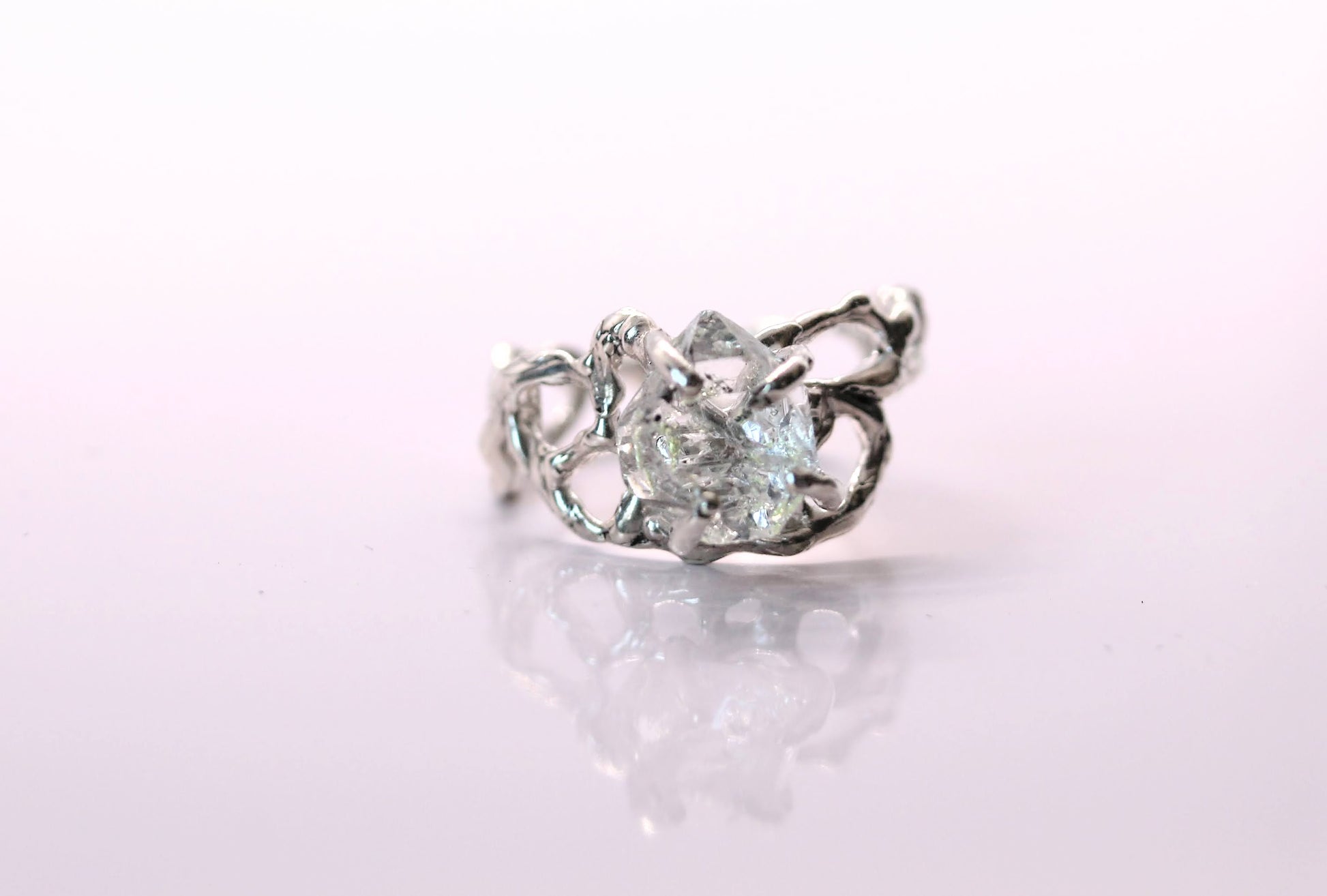 diamond quartz silver ring