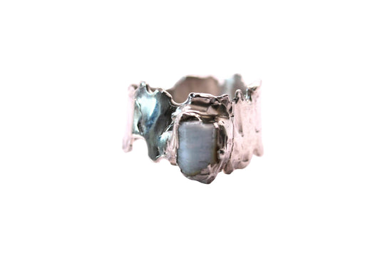 raw aquamarine statement silver ring