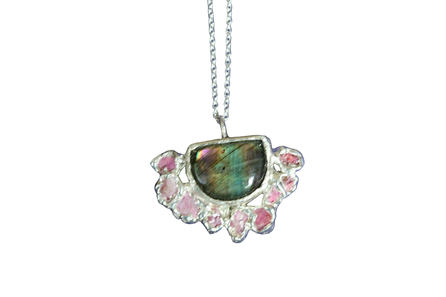 pink labradorite raw spinel pendant necklace