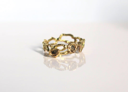 Jukai Gold Moon Ring with Two Diamonds