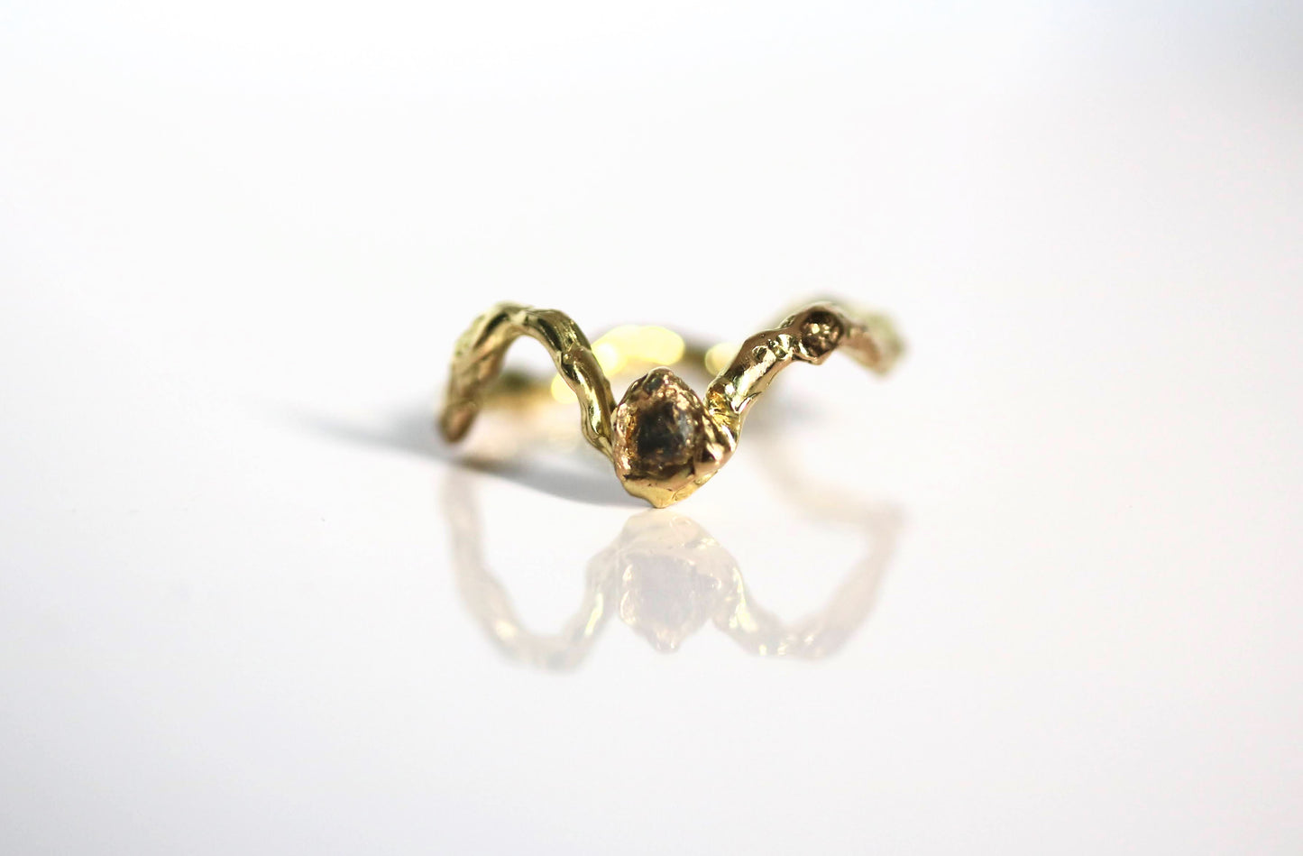 Jukai Gold Ring with a Diamond