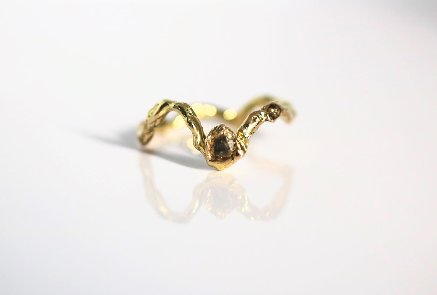 Jukai Gold Ring with a Diamond