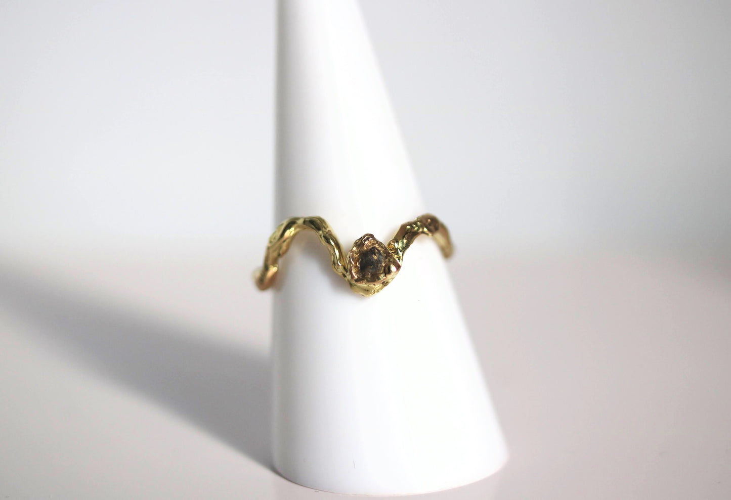 Jukai Gold Ring with a Diamond