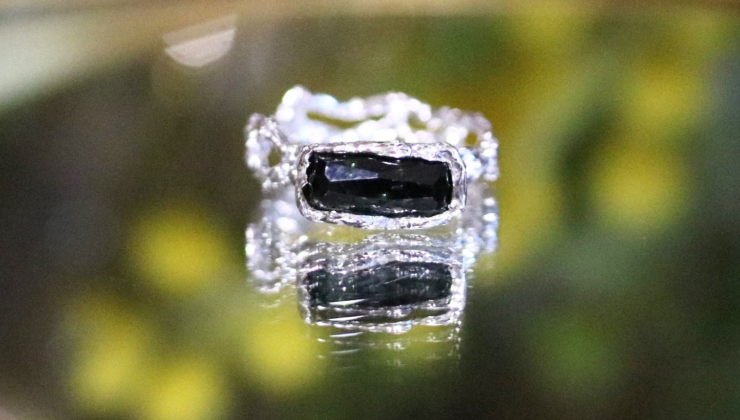 Tourmaline Bar Jukai Silver Ring