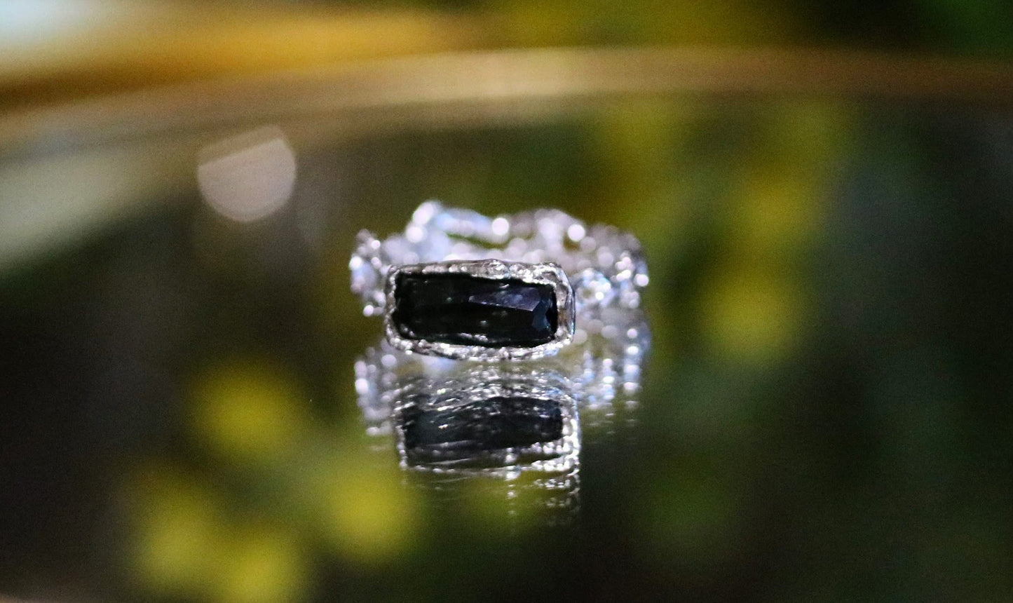 Tourmaline Bar Jukai Silver Ring
