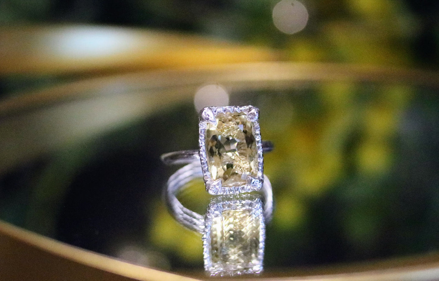 cushion cut lemon quartz silver ring
