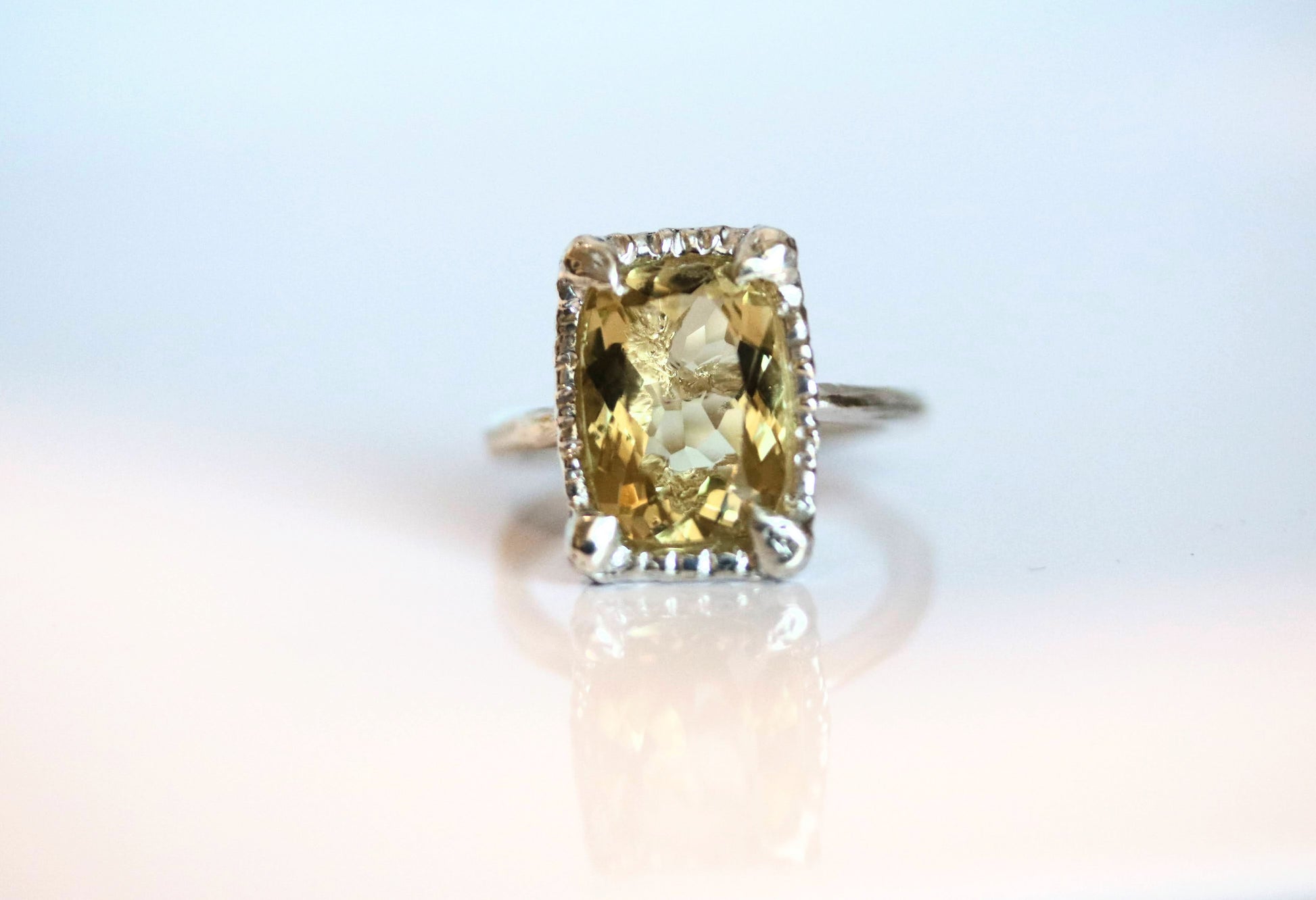lemon quartz silver ring