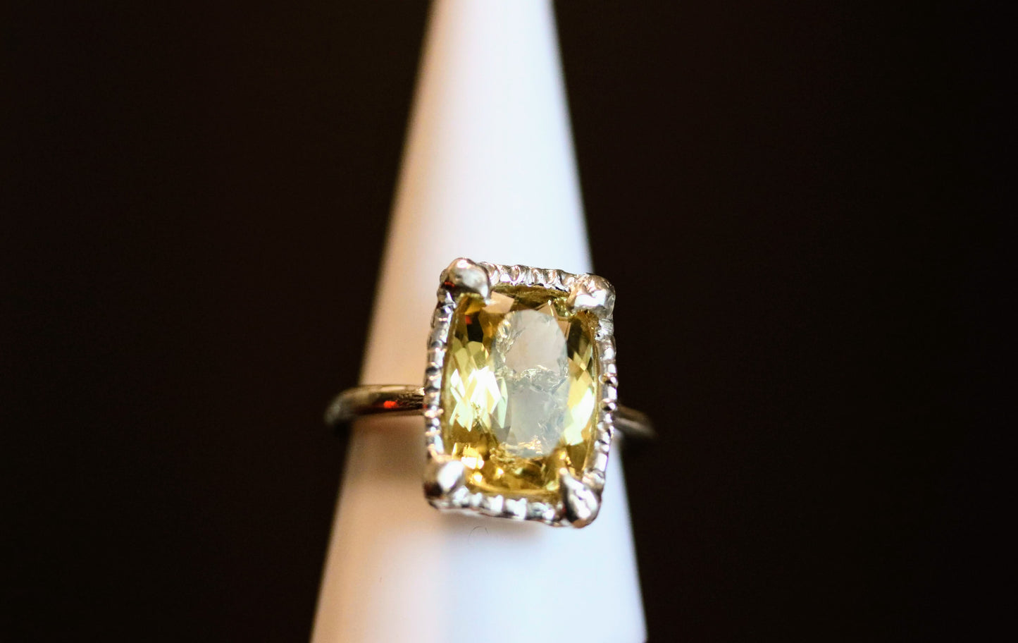 large yellow lemon quartz solitaire ring