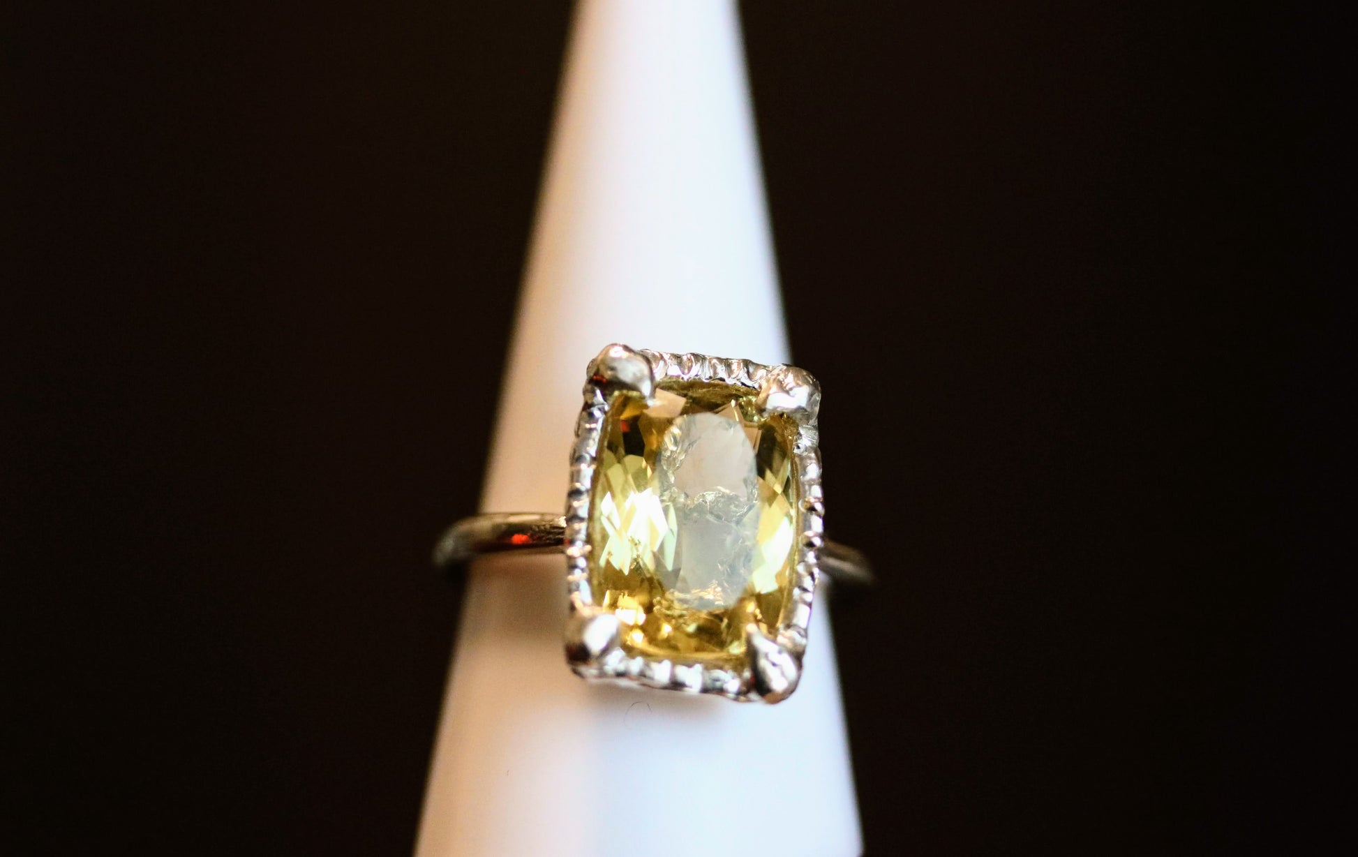 large yellow lemon quartz solitaire ring
