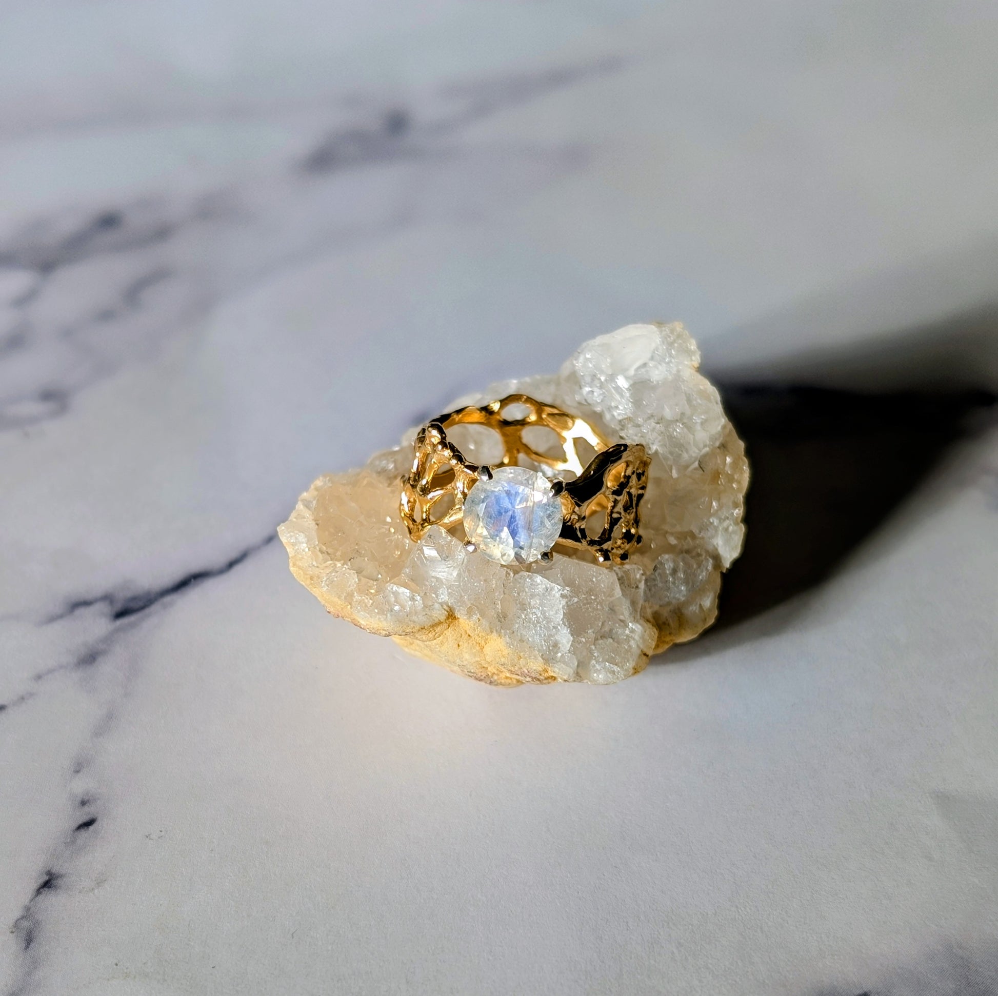 large rainbow moonstone gold ring