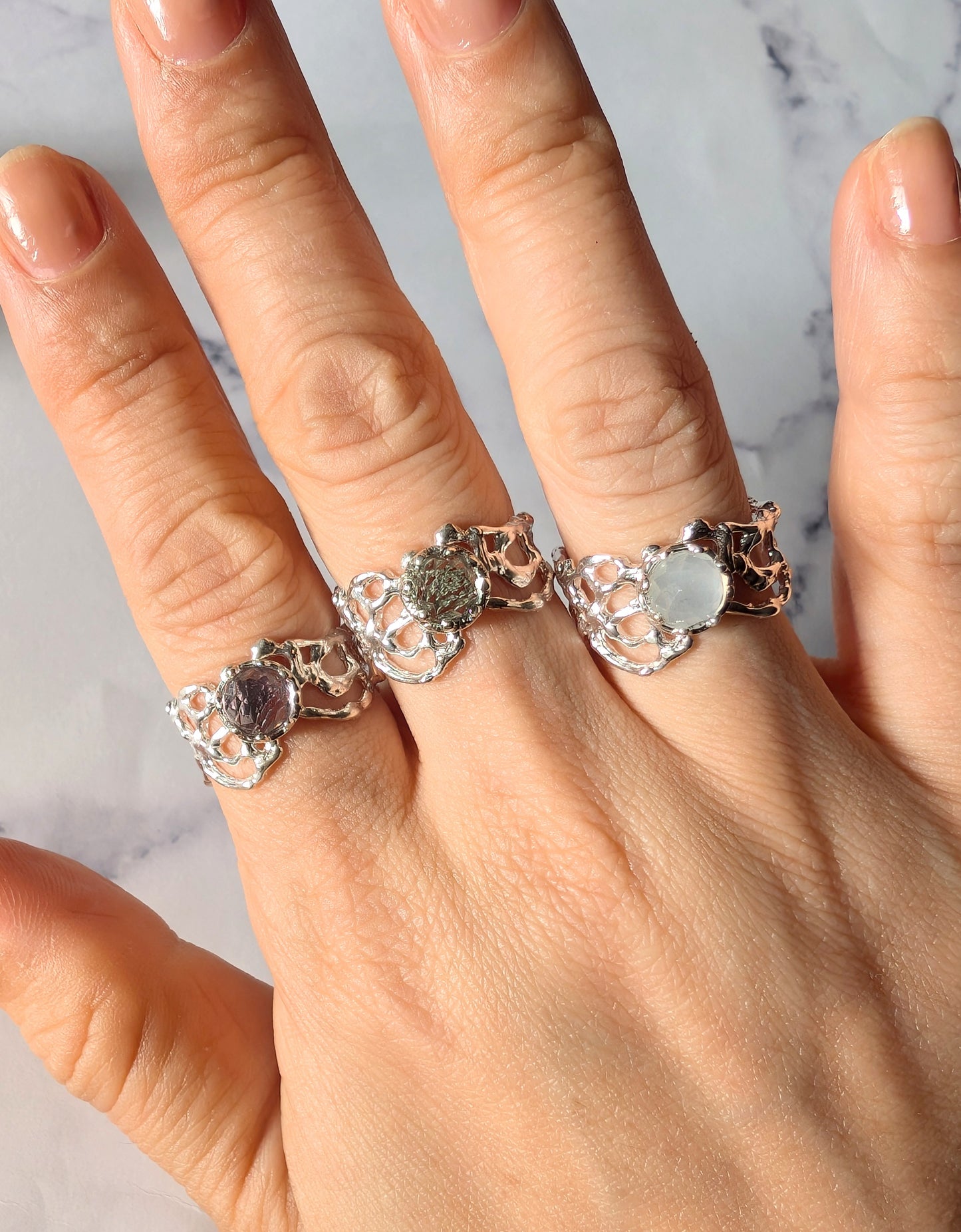 White Moonstone Komorebi Jukai Ring