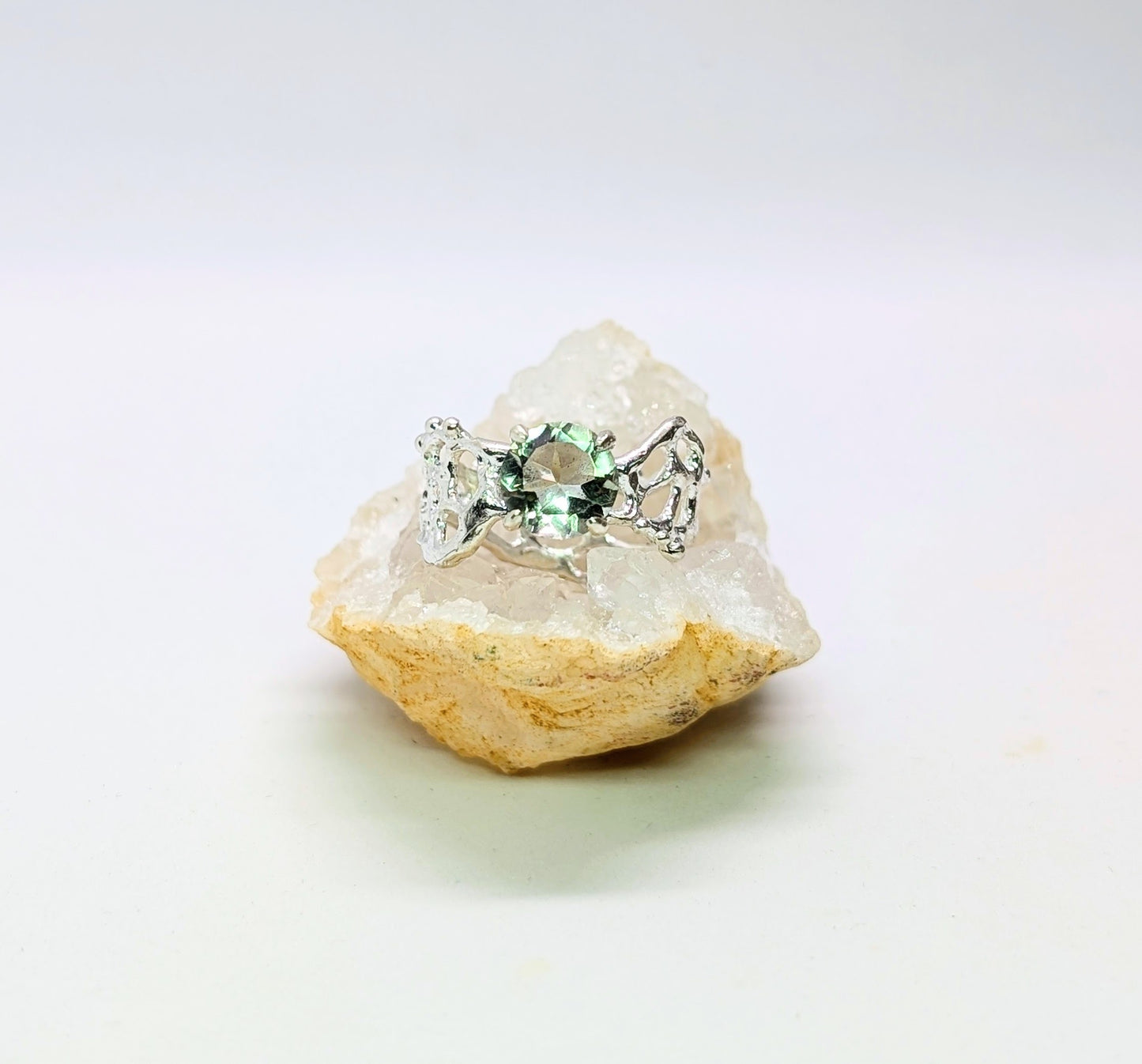 green faceted amethyst ring
