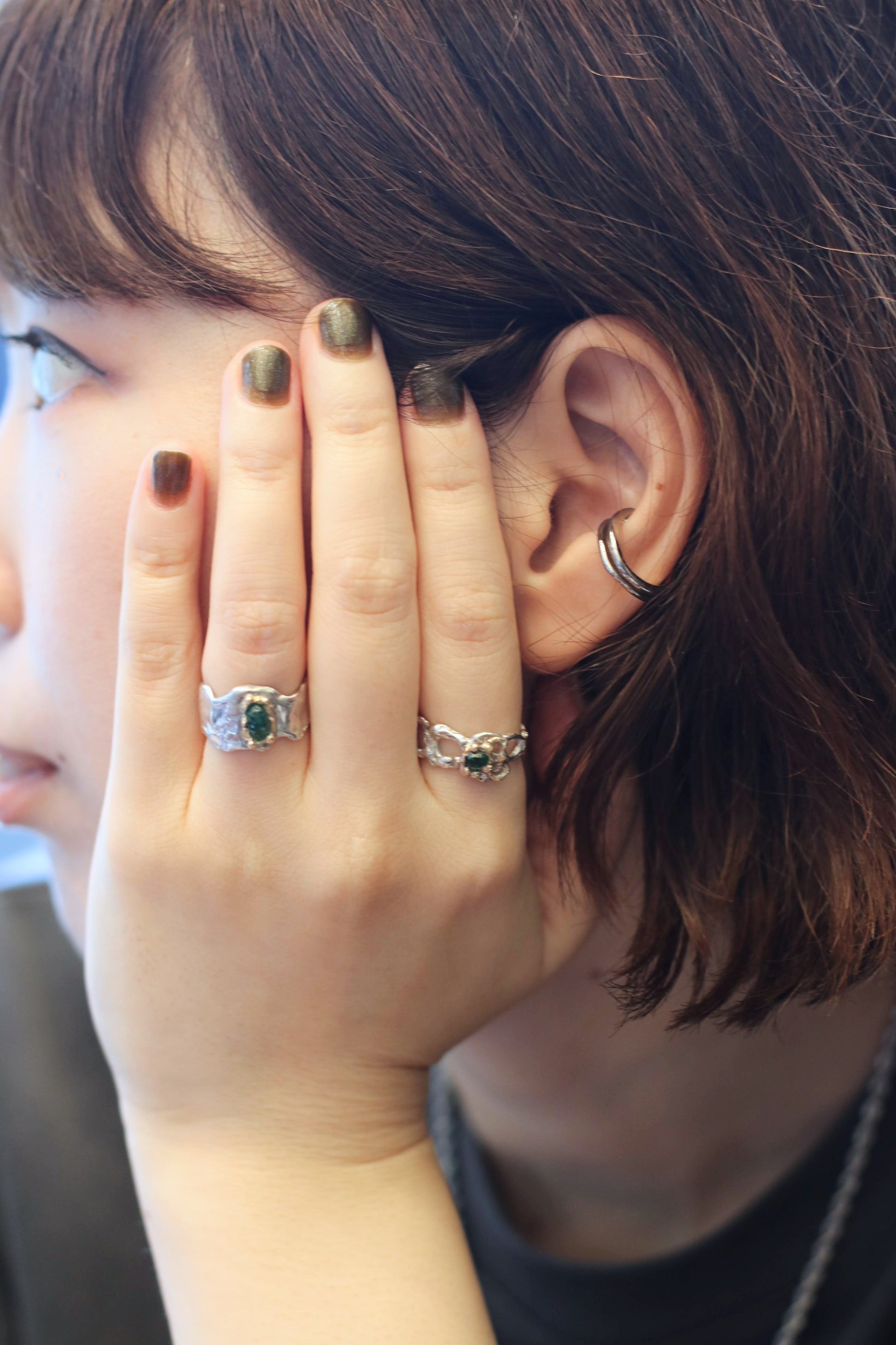 emerald silver gold ring