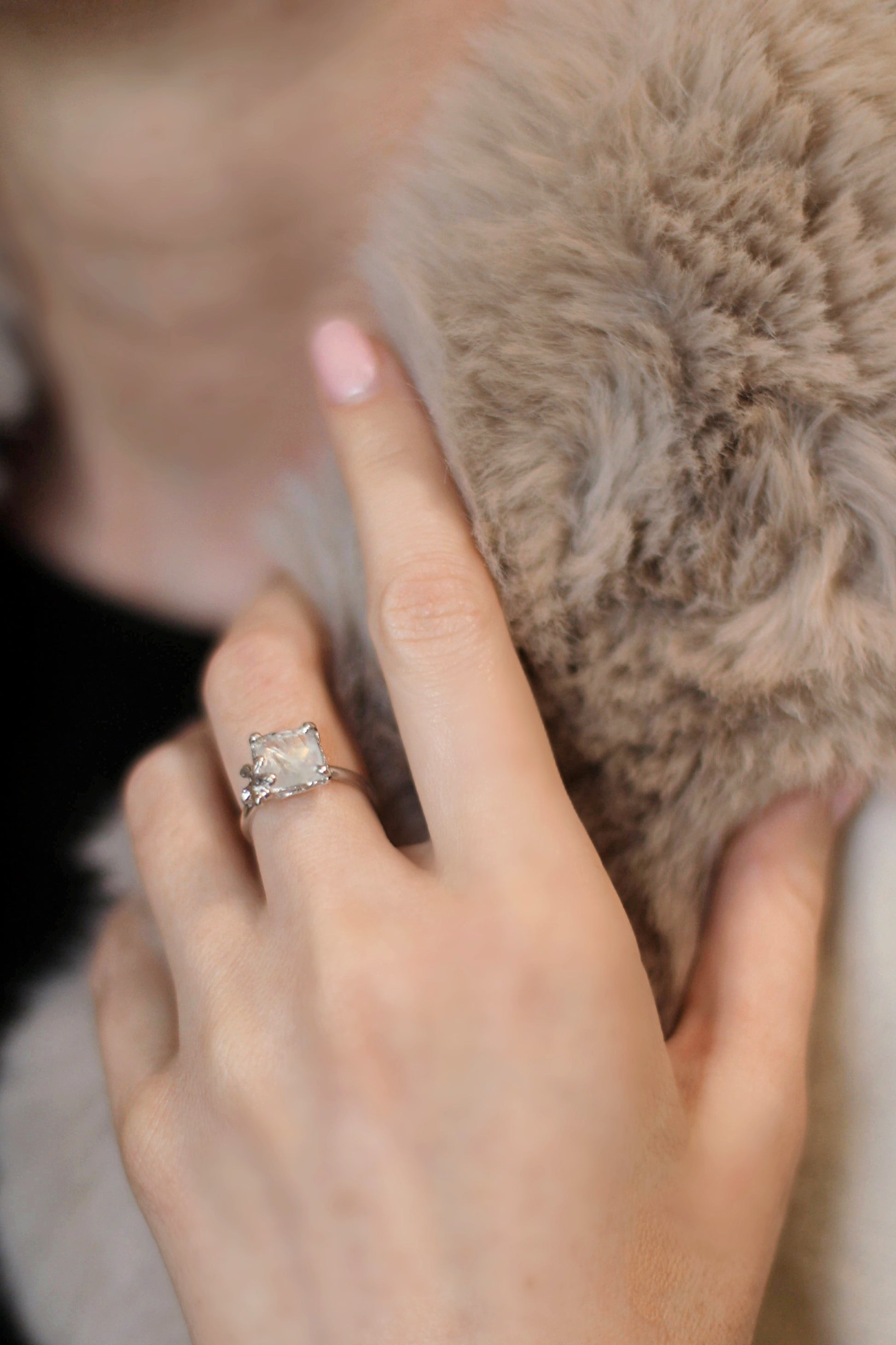 statement ring square moonstone silver ring
