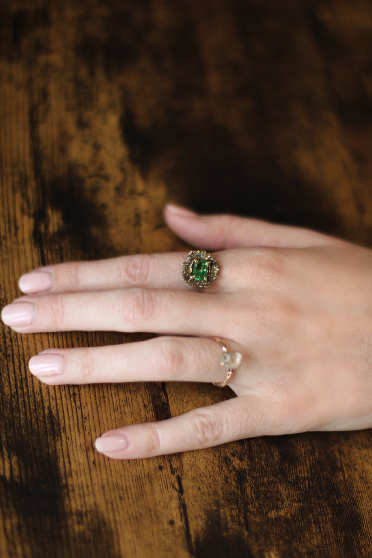Oil in Quartz Solitaire Gold Ring