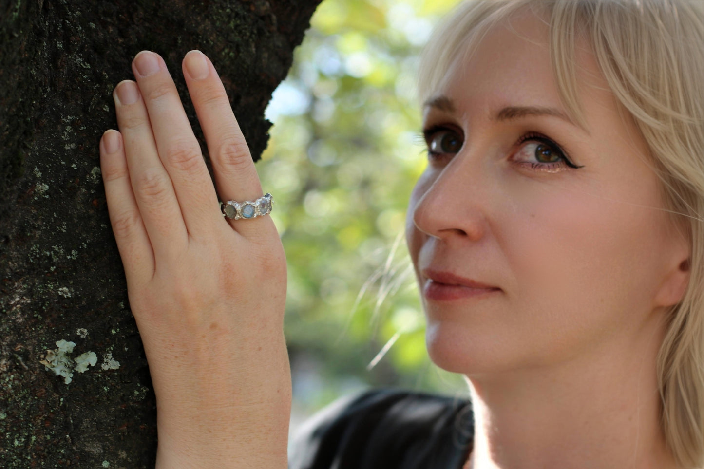 Labradorite Half Eternity Silver Statement Ring