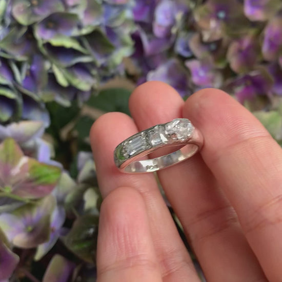 emerald cut and rough quartz ring