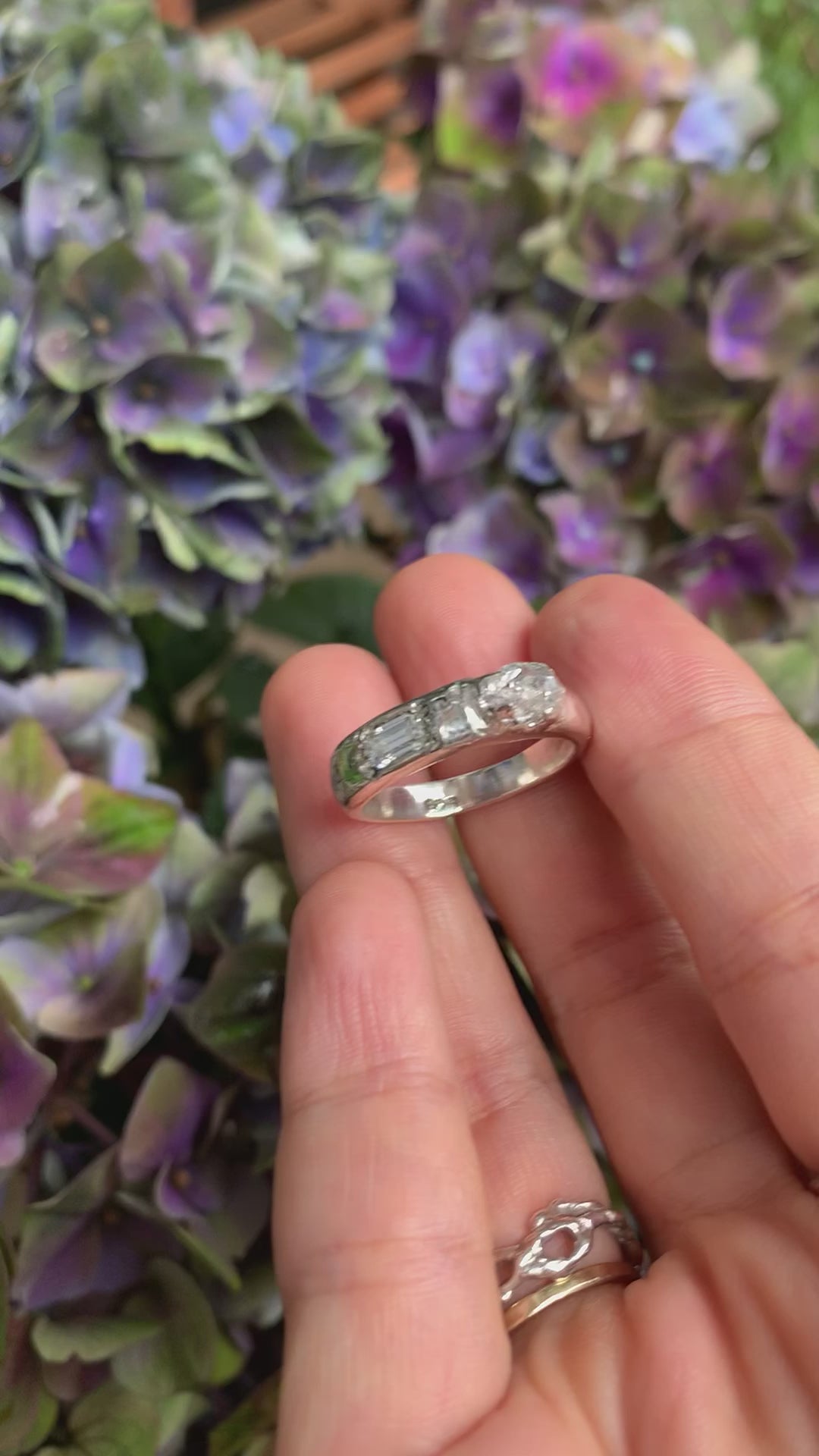 emerald cut and rough quartz ring