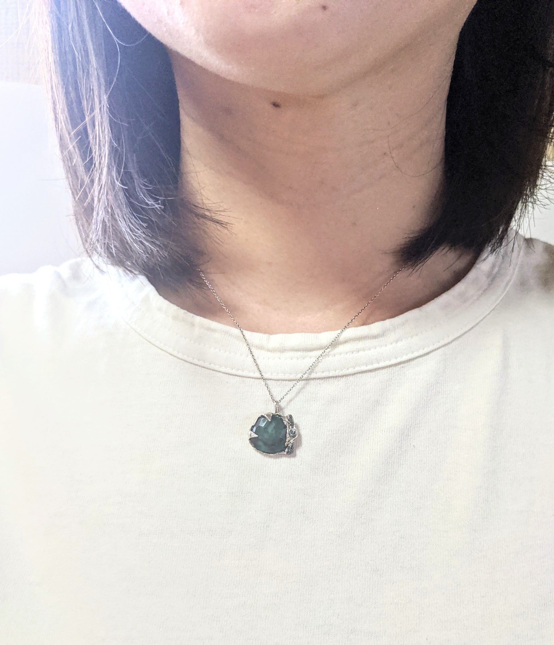 emerald raw diamond necklace