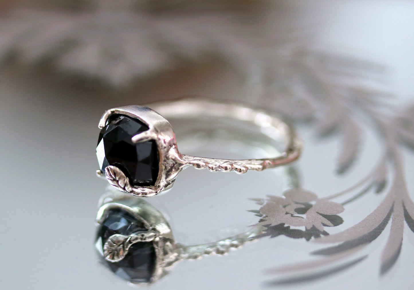 black spinel silver ring
