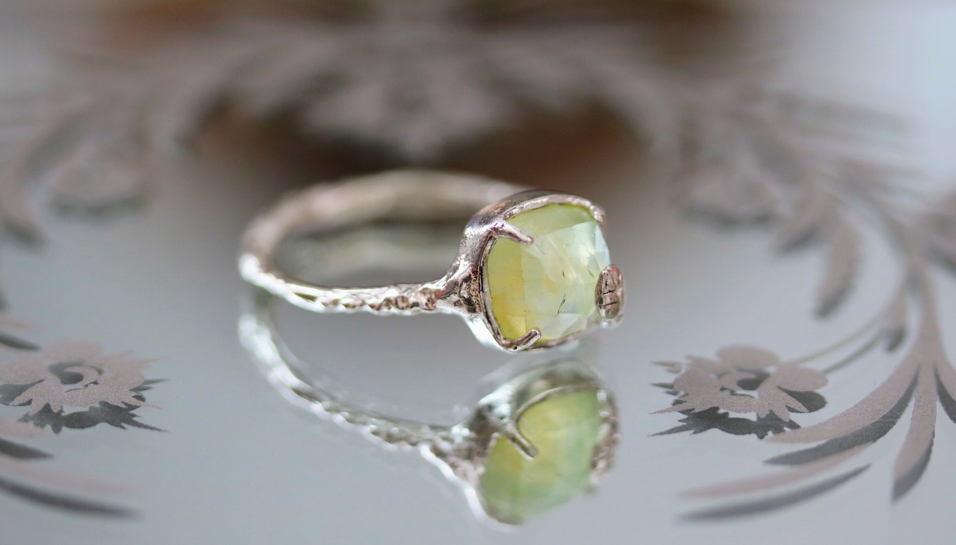 faceted green prehnite ring