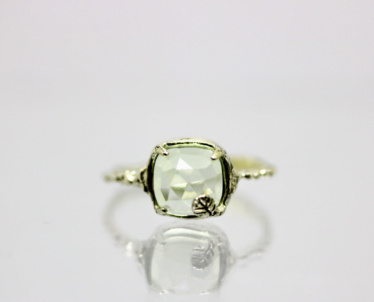 green prehnite silver ring