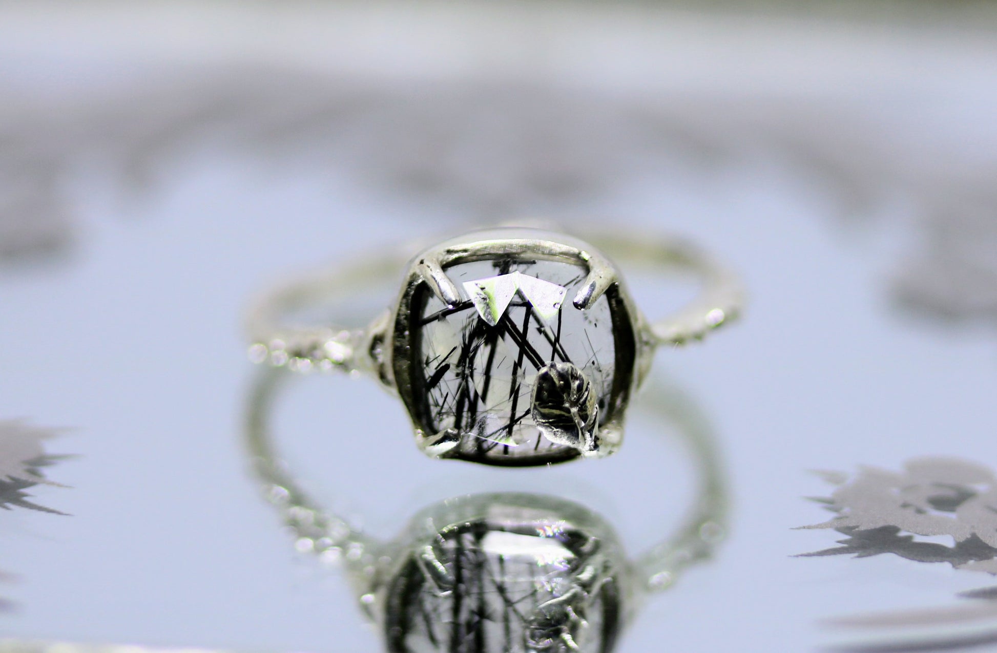 black rutile silver ring