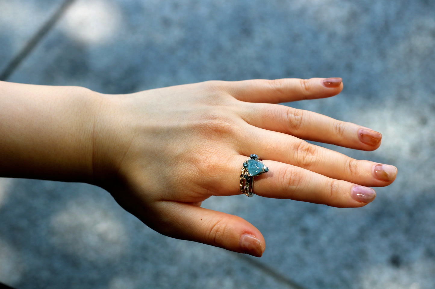 raw aquamarine and diamond ring perfect stacking ring