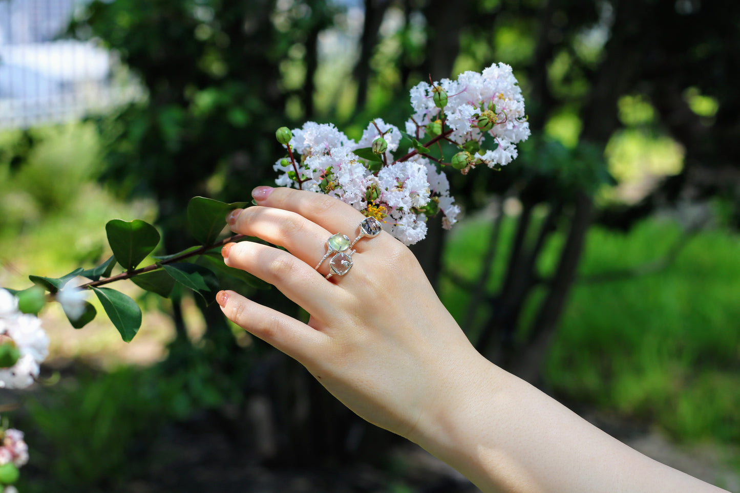 white topaz stacking rings in silver