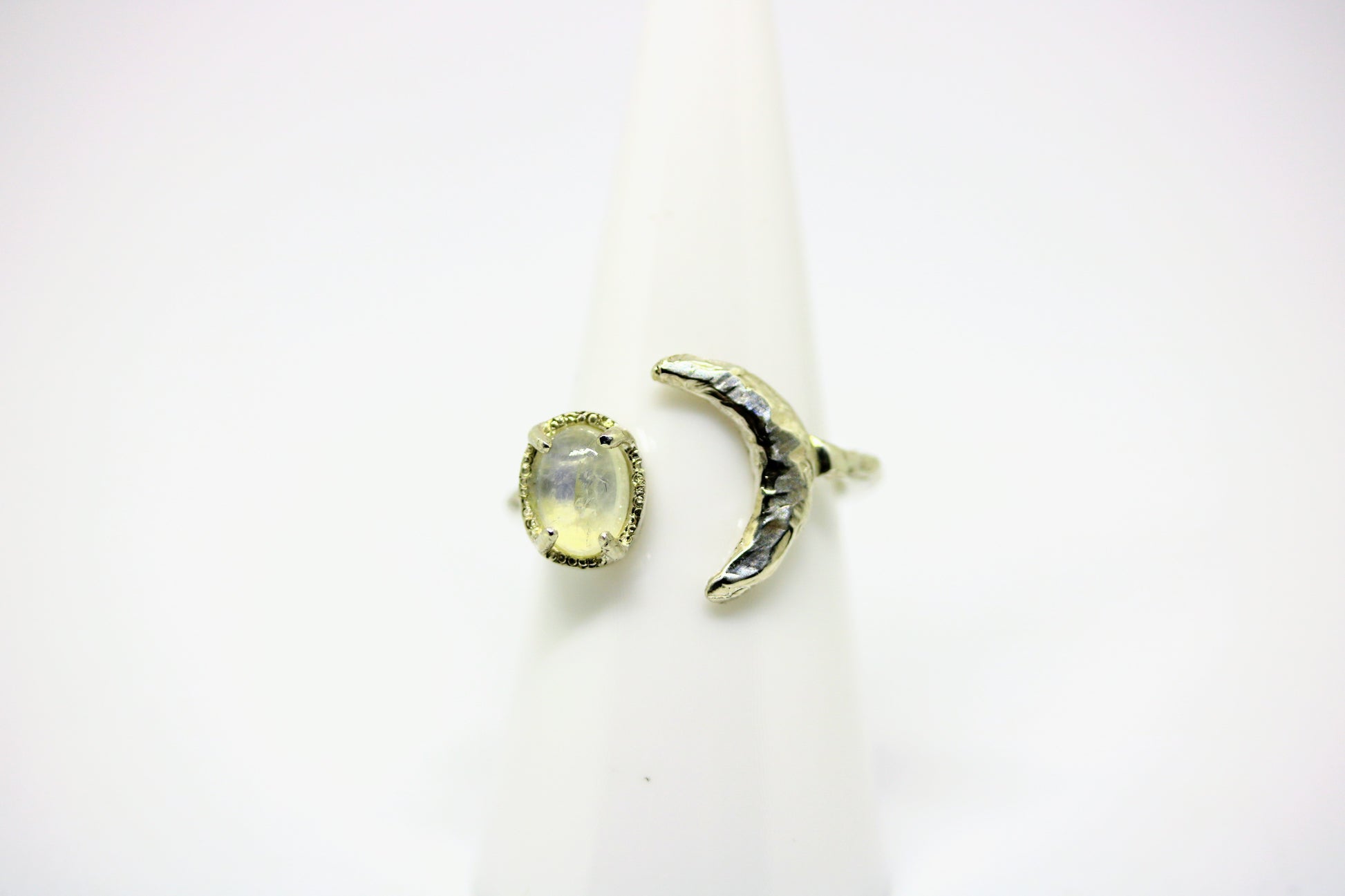 rainbow moonstone crescent moon ring