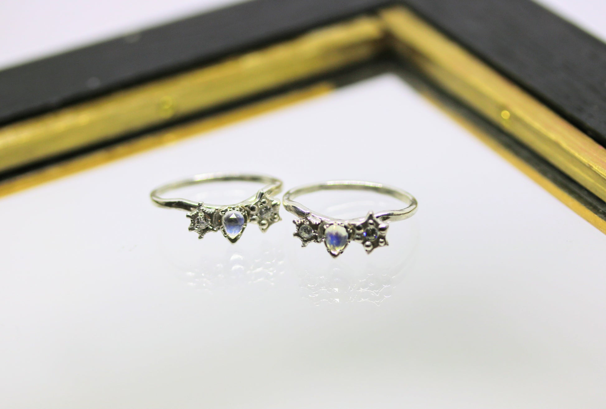 blue moonstone silver dainty ring