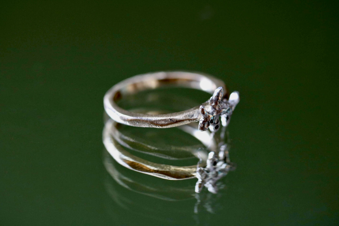 gold textured band with silver coral motif