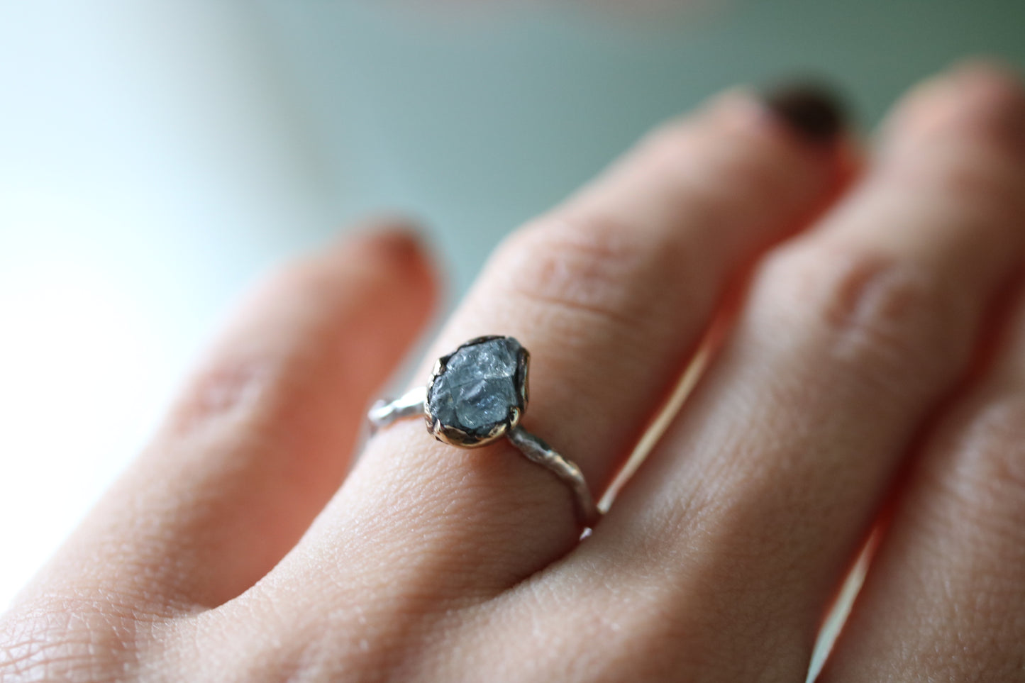 rough aquamarine one of a kind ring