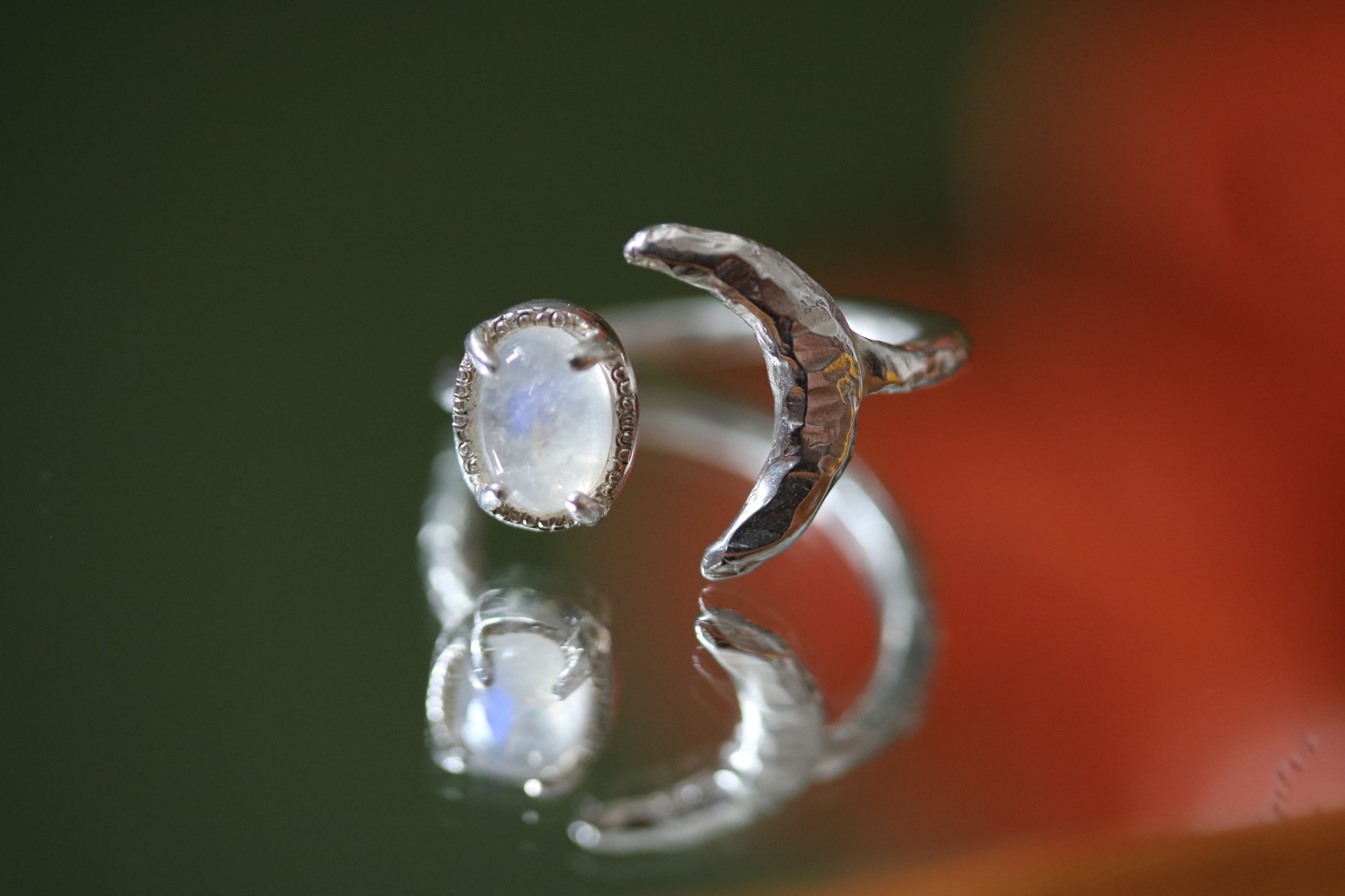 moonstone silver open ring