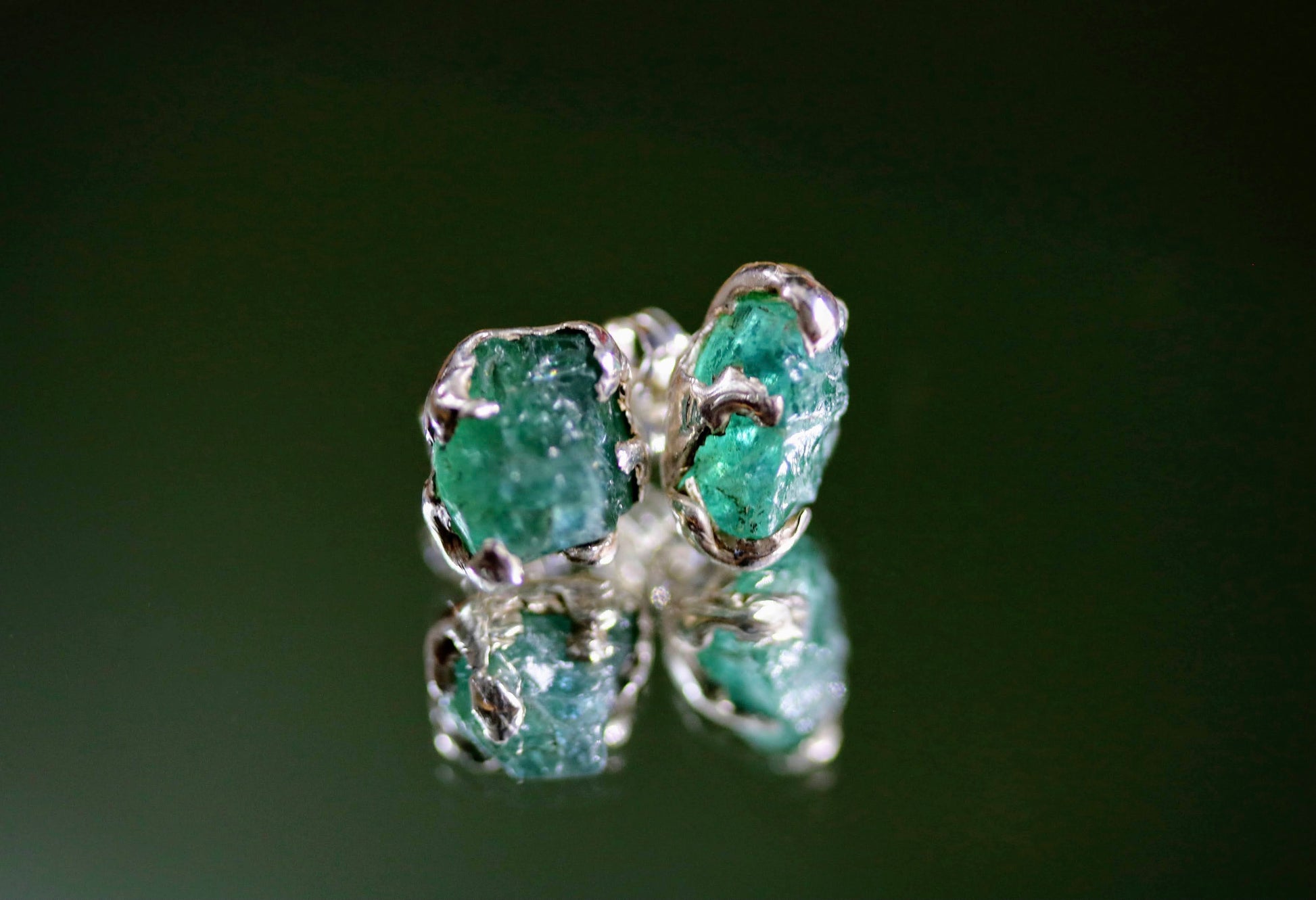 one of a kind raw emerald apatite earrings
